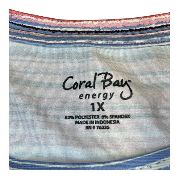 Coral Bay Energy Shirt Women's 1X Multicolor Striped Polyester Stretch Pullover - Picture 2 of 6